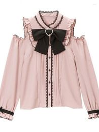 Women's Blouses Elegant Sweet Oversized Lolita M-4XL Spring Autumn Women Harajuku Lace Bow Long Sleeve Shirts Girly Kawaii Tops Blusas