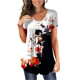 Women's Blouses In Tunic Tops Short Sleeve Women's Elegant Shirts Botton Up Ruched Feminine Camisas Blusas