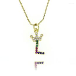 Choker 26 Initials& Crown Accessories Small Pendant Plating 4K Gold Copper Micro-color Zircon Charms Necklace Daily Jewelry