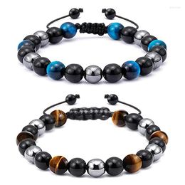 Strand Natural Tiger Eye Stone Bracelets Men 8mm Hematite Beads Health Protection Braided Bracelet For Women Jewellery Handmade Pulsera