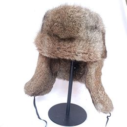 Berets Women Real Fur Hat With Earflap Warm Winter Female High Quality Natural Bomber's Genuine CapBerets BeretsBerets