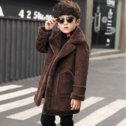 Coat Children Casual Woollen Winter Boys Handsome Plush Velvet Heavy Outerwear Clothes Kids Splicing Pocket Trench 230311