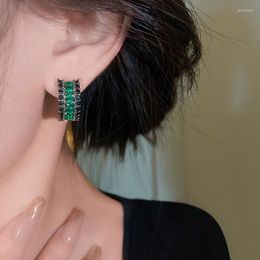 Hoop Earrings Elegant Emerald Green Full Zircon For Women Black Colour Engagement Valentine's Day Gift Jewellery