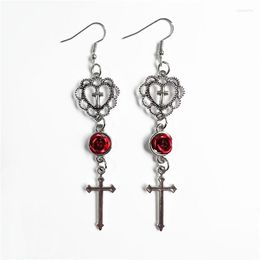 Orecchini pendenti moda filigrana cuore croce goccia con rosa rossa/nera/viola regalo di gioielli gotici vittoriani per le donne