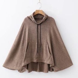 Women's Suits & Blazers Women Ponchos Shawls Trench Coat Solid O-Neck Long Sleeves Pockets Top 2023 Autumn Winter Female Loose Cape