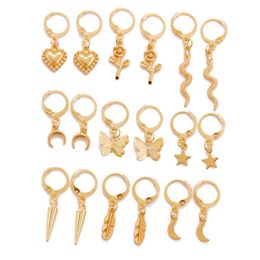 Hoop Earrings & Huggie EN Small Butterfly Snake Pendant For Women Gold Silver Color Moon Star Heart Earring Korean Jewelry