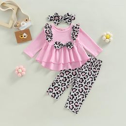 Clothing Sets Toddler Baby Girls Clothes Set Leopard Print Ruffled Long Sleeves Tops And Casual Pants Headband Outfit