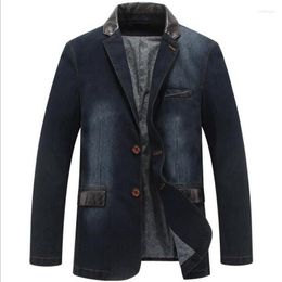 Men's Suits Men's Denim Blazers Men Jeans Blazer Slim Fit Leather Jacket Stitching Coat