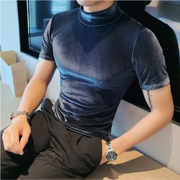 Men s T Shirts Men Autumn Winter Solid Half Turtleneck T shirt Korean Slim Short Sleeved Flannel Tight Tee Top Casual Bottoming Pullovers Homme 230311