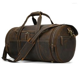 Duffel Bags MAHEU High Quality Men Travel Bag Leather Round Shap Weekend Duffle Cowhide Big Size Carry Travelling Handbag