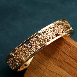 Bangle Moroccan Jewellery Bangles Gold Plated Hollow Flower Hand For Women Arabic Bridal Pulseras Mujer