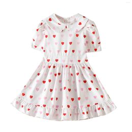 Girl Dresses Toddler Girls Short Sleeve Valentine's Day Hearts Printed Ruffles Princess Dress Long Leotard With