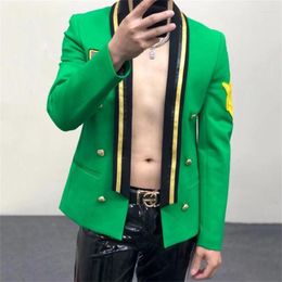 Men's Suits Korean Version Suit Mens Blazers High-End Design Green Embroidered Badge Jacket Nightclub Costumes Conjunto De Terno Casamento