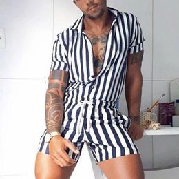 Men's Tracksuits Casual Striped Zebra Print Romper Overalls Mens Soft Drawstring Lace-Up Jumpsuit Homewear Summer Short Sleeve Shorts Bodysu