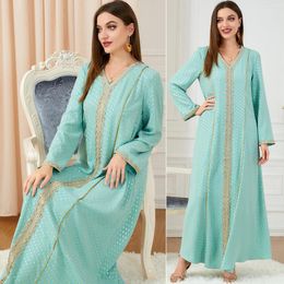 Ethnic Clothing ROKEN EVAN 2023 Autumn Muslim Arabic Polka Dress Elegant Abaya Maxi Kaftan Femme Musulman Ramdam Season