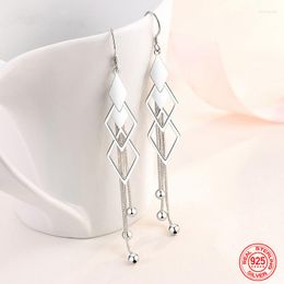 Backs Earrings 925 Sterling Silver Geometric Long Tassel Drop For Women Wedding Jewelry