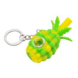 UPS wholesale small pineapple keychain Silicone pipe Hand Pipes Tobacco Colourful Cute bong with removable glass bowl hookahs