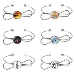 Bangle Music Notes Instruments Po Glass Cabochon Bow Style Silver/golden Jewelry Christmas Gift ZB0061/0062