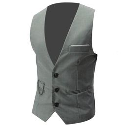 Men's Vests Business Vests Men Fashion Solid Colour V Neck Sleeveless Button Closure All-match Pocket Blazer Suit Men Formal Vests Waistcoat 230311