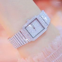 Wristwatches Fashion Diamond Watch For Women Ladies Silver Square Minimalist Analog Quartz Movt Unique Female