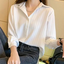 Women's Blouses & Shirts Striped For Women Clothing Autumn Long Sleeve -Neck Top Fashion Professional Shirt Elegant Workwear FemaleWomen's W