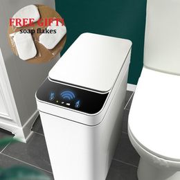 Waste Bins Intelligent Induction Automatic Flip Trash Can Household Bathroom Narrow Pressure Ring Garbage Sorting Waterproof Trash Can 230311