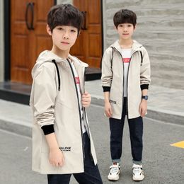 Tench coats Boy Hooded Jacket Autumn Winter Trench Models Long Windbreaker Teenager Kids Fall Clothes Children's Coat 2 To 14 Years Old 230311