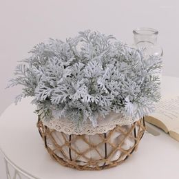 Decorative Flowers Flocking Fine Leaf Silver Plant Flower Ornaments Wall Accessories Chrysanthemum