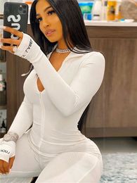 Women's Jumpsuits Rompers Lucky Label Jumpsuit Woman Ribbed Stretchy Sexy Bodycon Zipper Up Romper Winter Y2K Sports Jogger Party Club Female Outfits 230311