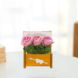Decorative Flowers Artificial Flower Stable Potted Rose No Watering 3-head Plant Create Vitality