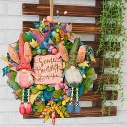 Other Event Party Supplies Easter Bunny Garland Door Hanging Wreath with Rabbit Butt Ears Outdoor Indoor Easter Party Wall Decor Spring Home Oranments 230311