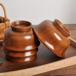 Bowls 190/240/300/425/475ml Wooden Bowl Reusable Reverse Edge Round Thickened Anti-scalding High-footed Mongolia Style Rice Kitch