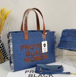 New Shopping Bags Totes Protect Black Women Handbag For Woman Trend Denim Shoulder Bag Letter Embroidery Ladies Crossbody Purse Travel Shopping Tote R230312