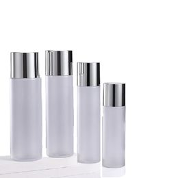 Packing Empty Plastic Frosted Bottle Shiny Silver Screw Lid With Inner Plug 100ml 120ml 150ml 200ml 250ml Portable Refillable Container Packaging 24Dir