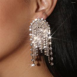 Hoop Earrings Luxury Full Rhinestone Long Tassel Women Wedding Prom Fashion Super Sparkling Crystal Stud Jewelry Accessories