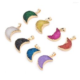 Pendant Necklaces 1pcs Natural Stone Moon Shape Crystal Mixed Colors Rose Red Purple Pendants For Jewelry Making Necklace Earring Size