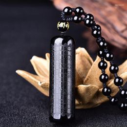 Pendant Necklaces Natural Obsidian Prajna Paramita Sutra Buddha Necklace With Lucky Beads Chain Fashion Jewelry For Men Women