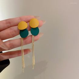 Dangle Earrings European And American Geometric Stitching Contrast Colour Tassel Elegant Sweet Japanese Korean Fashion For Women