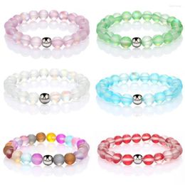 Strand 2023 Colourful Glass Stone Beads Bracelet For Women Trendy Elastic Glitter Clear Moonstone Bracelets Lucky Jewellery