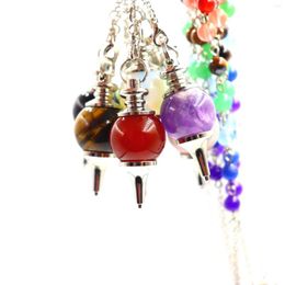 Pendant Necklaces Natural Stone Pendulum Wicca Divination Circular Cone Charm Pendule 7 Chakra Chain Healing Crystal Beads For Jewelry