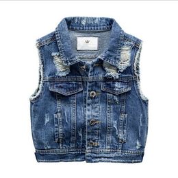 Waistcoat Boy Denim Vest Spring Autumn Broken Hole Style Kids Clothes Baby Jeans Jacket For 27T Outerwear 230311