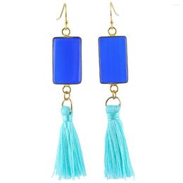 Dangle Earrings TUMBEELLUWA Rectangles Stone With Long Tassel Bohemian Style Gold Colour Hook For Women Jewellery