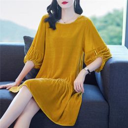 Casual Dresses Women's Spring Autumn Loose Mini Dress O-neck Three Quarter Lantern Sleeve Preppy Style Short Vestidos