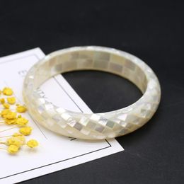 Bangle Natural Shell Bangles Stone Lattice Pattern Abalone White Bracelet Charms For Jewelry Party GiftBangle