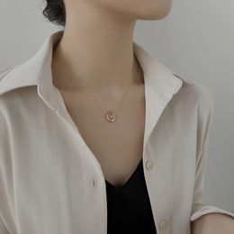 New Trendy Geometric Ellipse Circle Pendant Choker Female Fashion Gold Colour Metal Clavicle Chain Necklaces For Women Jewellery Girl's Birthday Gift Jewellery