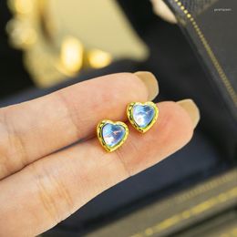 Stud Earrings 925 Sterling Silver Blue Pink Heart Crystal Colour Ear Studs Sweet Love For Women Delicate Fashion Engagement Jewellery