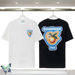 23SS nuevas camisetas de Casablanca de color naranja impresión de letras de algodón de alta calidad manga corta hombres flojos camiseta 0312