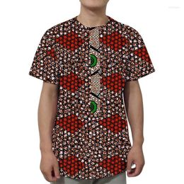 Men's T Shirts African Traditional Men's Shirt Patchwork Tops Short Sleeves Male Nigerian Fashion Pattern Wedding Outfits