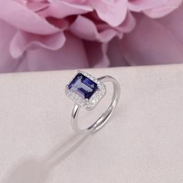 Cluster Rings For Women Fine Jewelry Solid S925 Silver 8 6mm Tanzanite Natural Blue Rectangle Gemstone Adjustable Ring Bijoux R-TA001