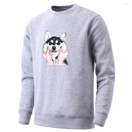 Men's Hoodies Mens Cute Funny Cartoon Husky Printing Hoodie 2023 Round Neck Retro Pullovers Streetwear Fashion Clothing Spring Male Fall